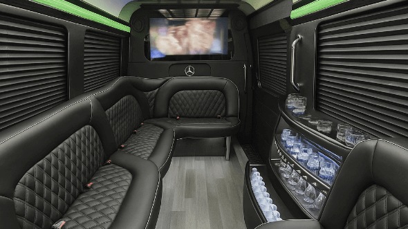 Interior of Miami Gardens Party Bus Company's 14 Passenger Sprinter Limousine in Miami Gardens