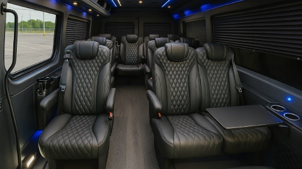 Interior of Charter Bus Company Miami Gardens's 15 Passenger Mini Bus in Miami Gardens