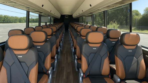 Interior of Charter Bus Company Miami Gardens's 44 Passenger Charter Bus in Miami Gardens