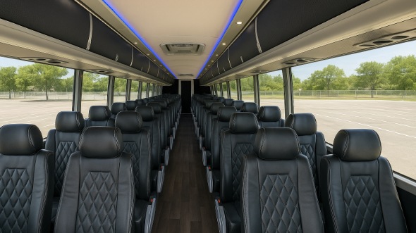 Interior of Charter Bus Company Miami Gardens's 45 Passenger Charter Bus in Miami Gardens