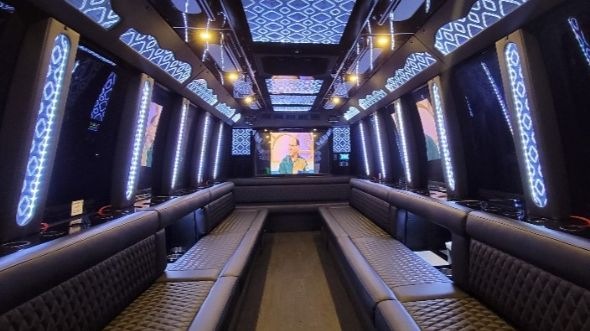 Interior of Charter Bus Company Plantation's 50 Passenger Party Bus in Plantation