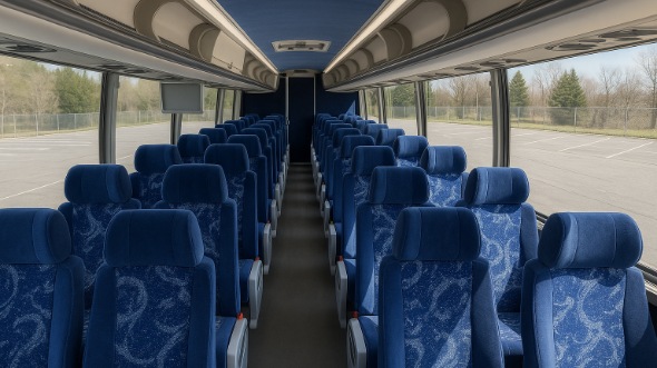 Interior of Charter Bus Company Miami Gardens's 54 Passenger Charter Bus in Miami Gardens