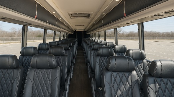 Interior of Charter Bus Company Miami Gardens's 55 Passenger Charter Bus in Miami Gardens
